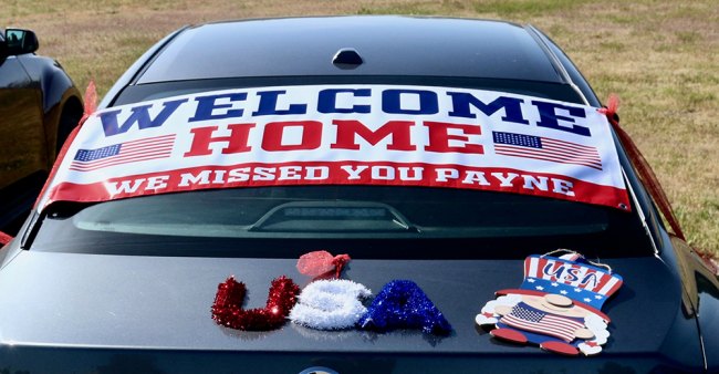 A welcome home sign for NAS Lemoore sailors returning on Sunday after months at seas.